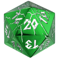 Hymgho Dice: 35mm D20 Spindown Shiny Green (Green with Silver) HY00276